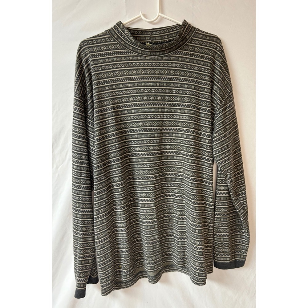 Vintage LL Bean Mens XL Mock Neck Fleece Sweater Fair Isle Nordic Cotton Ski USA - Picture 7 of 14